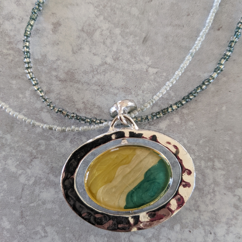 Orbit Interchangeable Pendant Hammered Silvertone… - image 4